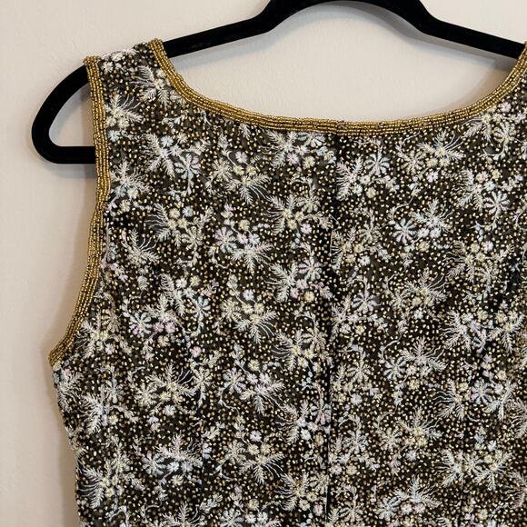 Vintage Adrianna Pappell Tank Top Womens 10 Gold Silk Floral Embroidered Beaded - Picture 5 of 7